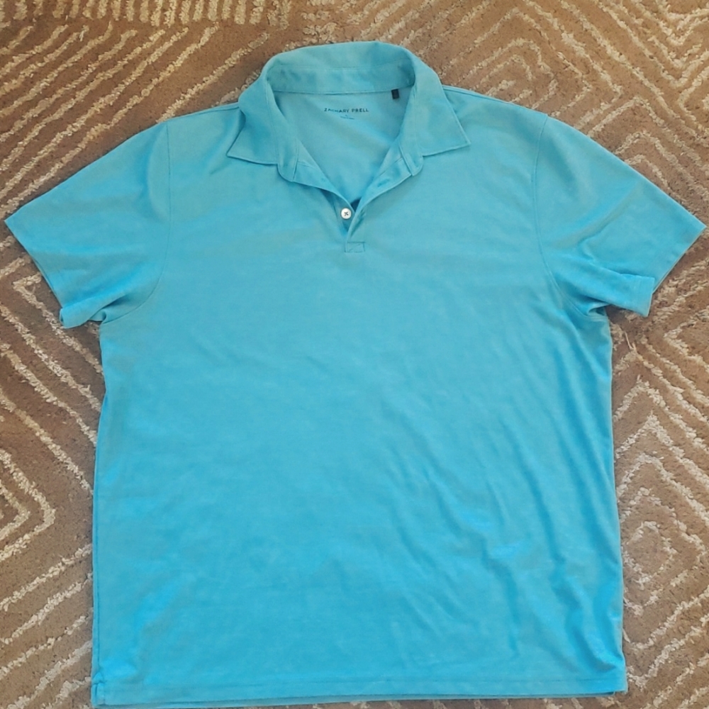 Like New ZACHARY PRELL Short Sleeve Turquoise Aqua Blue Polo Shirt